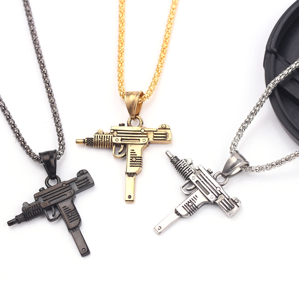 Men'S Accessories Jewelry - Punk Uzi pistool machinegeweer kettinghanger -
