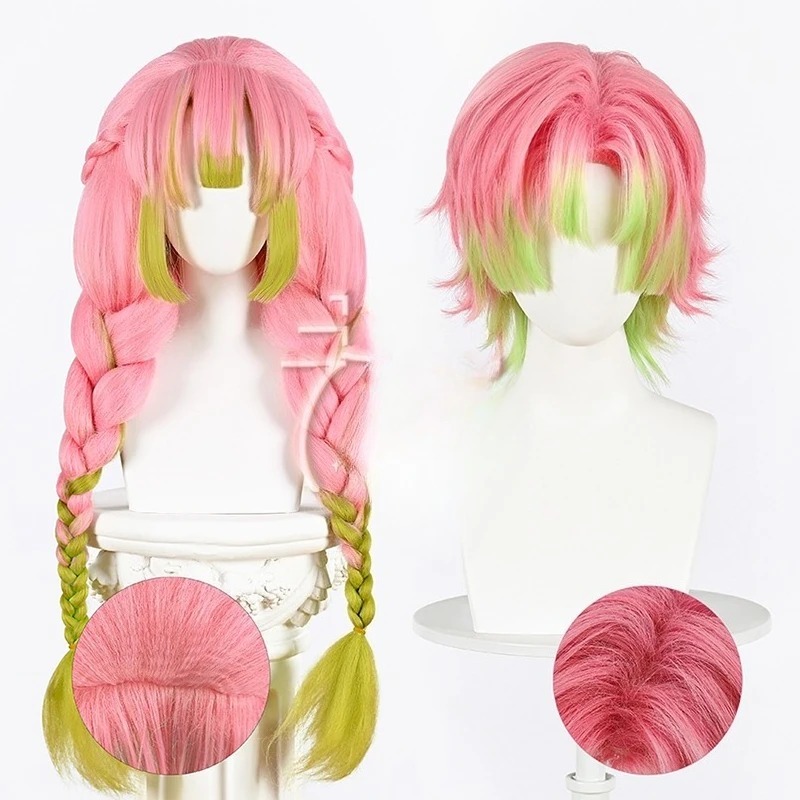 Men'S Suit Accessories - Kanroji Mitsuri Cosplay Pruik Roze Groen