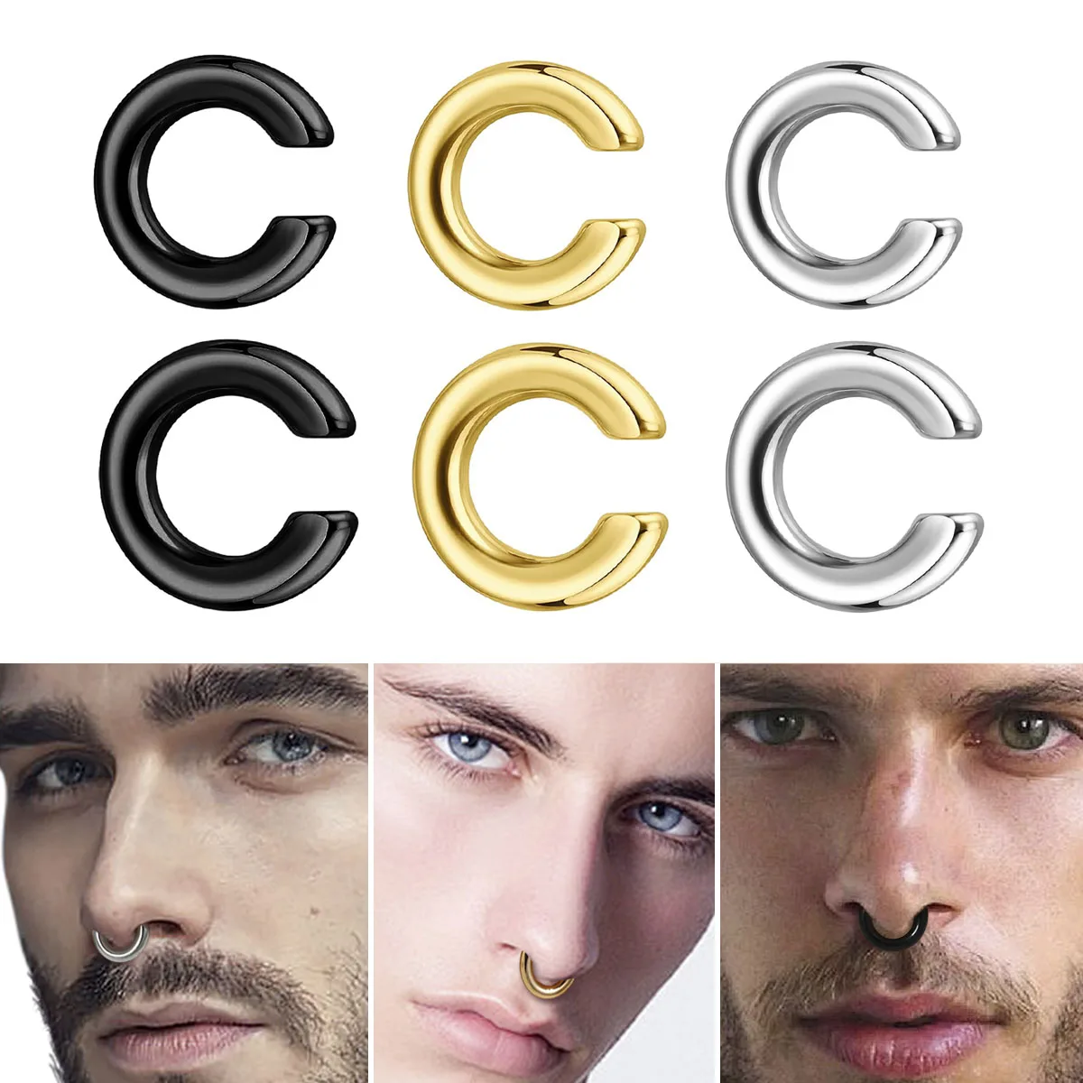 Men Accessories Earrings - 1 stuk Exaggerated C-vormige nep-piercing neusring,
