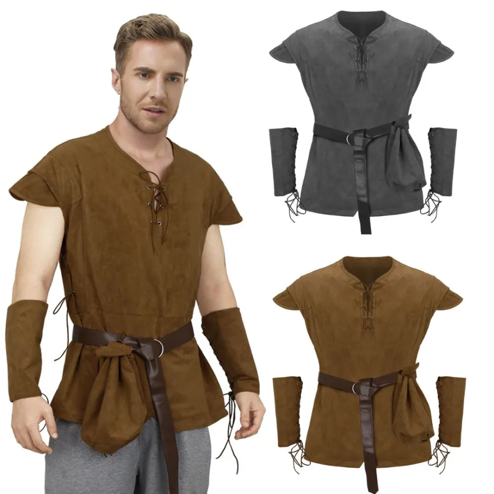Men'S Viking Accessories - Middeleeuws heren tuniekshirt met veters, renaissance