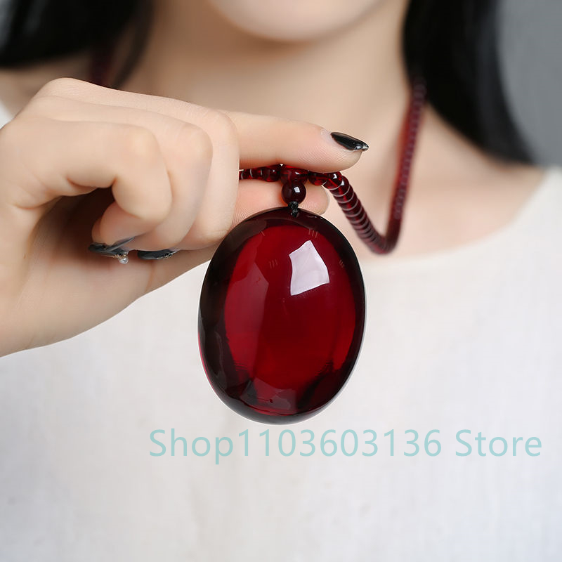 Men Accessories Ethnic - Natuurlijke Bordeauxrode Amber Bijenwas Hanger Ketting
