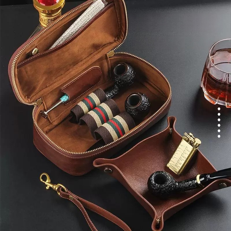 Men'S Accessories Organizer Tray - Pijpenzakje van echt leer, draagbaar, opvouwbaar,